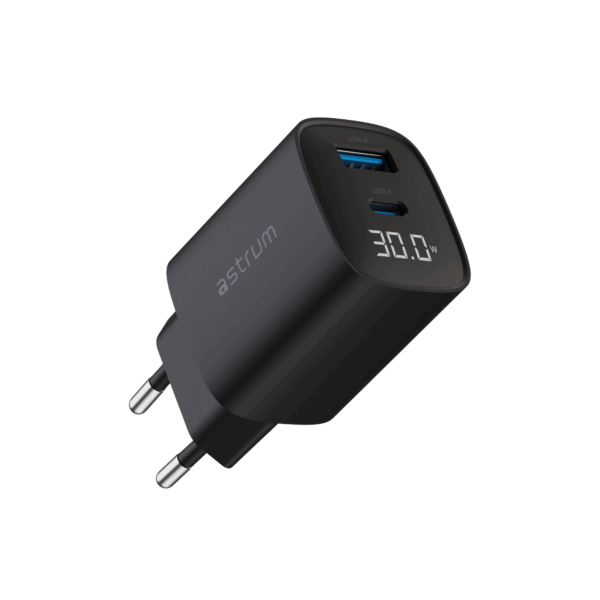 30W PD WALL CHARGER USB-C LCD BK