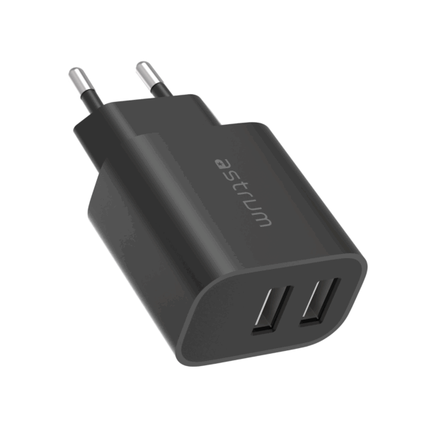 12W WALL CHARGER 2 X USB-A Black