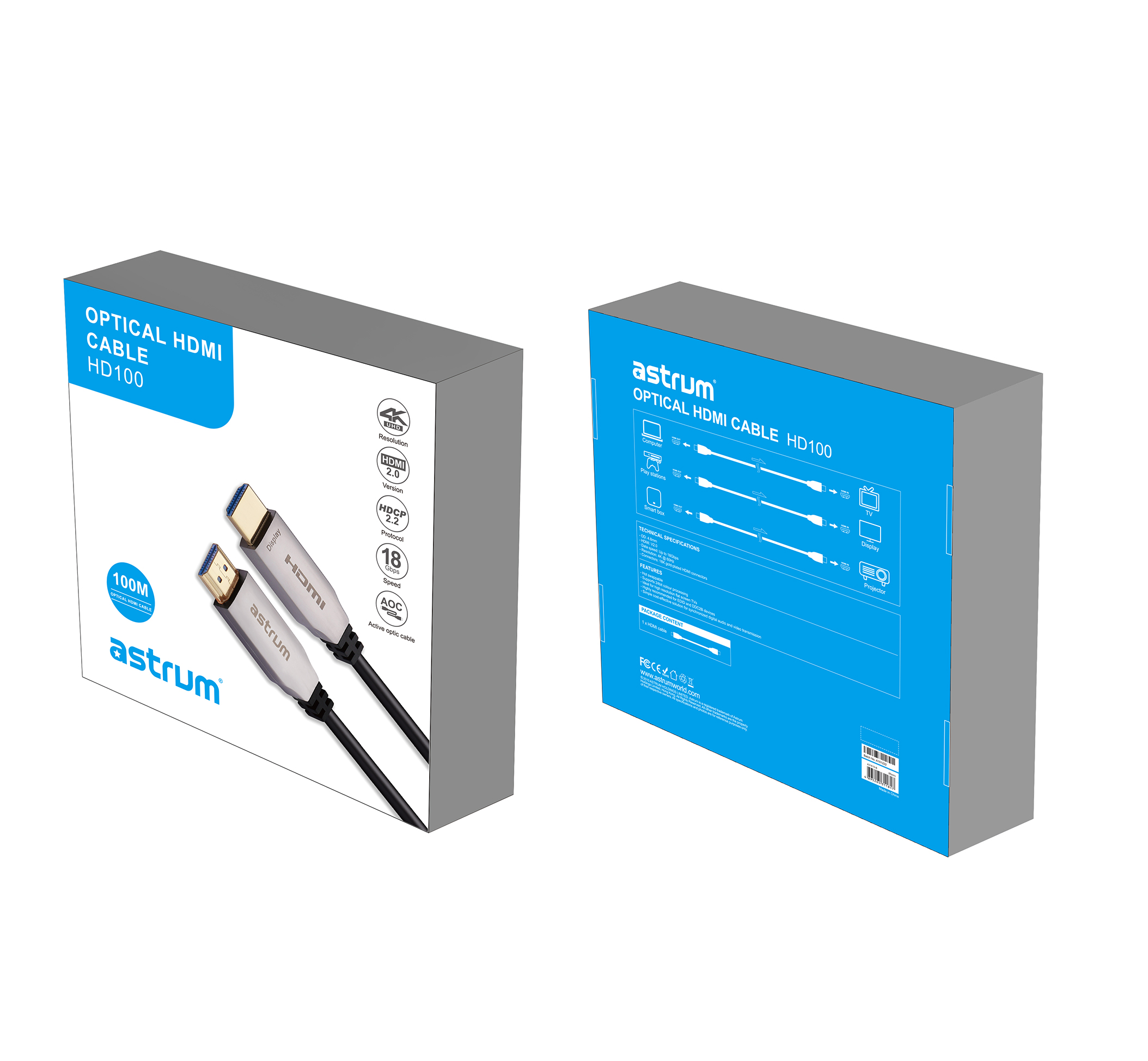 HD100 4K V2.0 Fibre Optical HDMI Male to Male 100 Meter Cable - Image 3